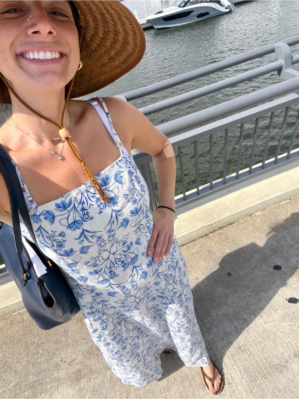 1.STATE Blue White Floral Linen Blend Maxi Dress with Pockets Size M - Picture 2 of 10